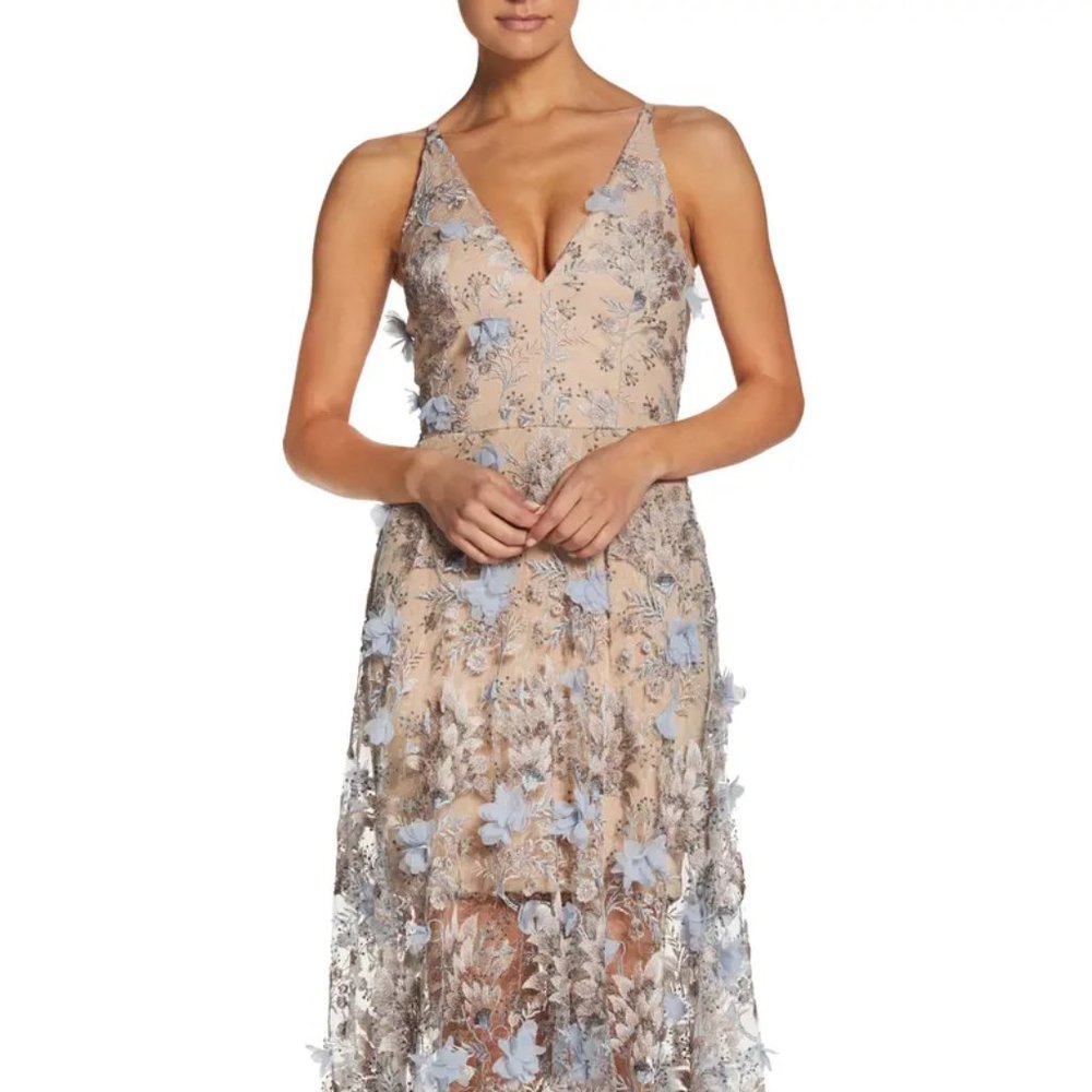 Dress the Population Size 2 Sidney Deep V-Neck 3D Lace Gown